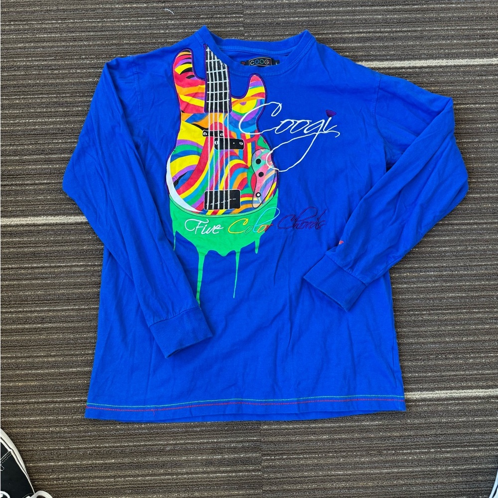COOGI Blue Long Sleeve Tee with Colorful Graphic Design